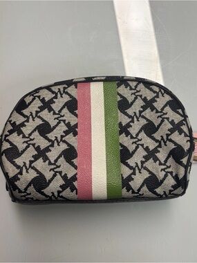 Juicy Couture Black Gray Cosmetic Bag with Pink White Green Stripes